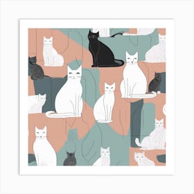 Minimalism Masterpiece, Trace In Cat + Fine Gritty Texture + Complementary Pastel Scale + Abstract + Art Print