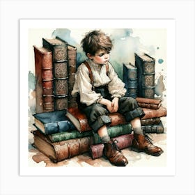 Boy With Books Art Print