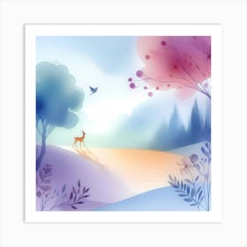 Watercolor Deer In The Forest 1 Art Print