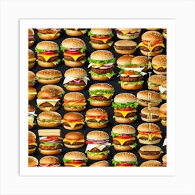 Hamburgers On Black Background Art Print