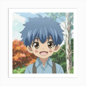 Anime Boy With Blue Hair Art Print