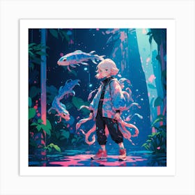 Anime Octopus Girl Art Print