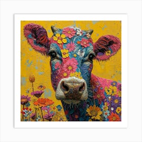 Cow In Flowers Art Print