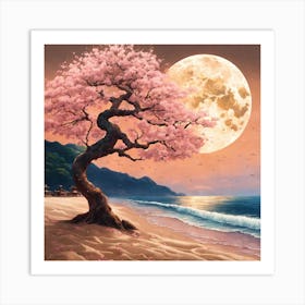 Japanese Sakura On The Beach Art Print