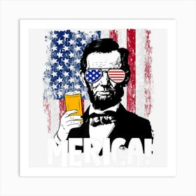 Trending Drinkin Lincoln Merica Usa Flag 4th Of July Art Print