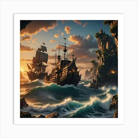 Pirate Ship In The Sea 1 Art Print