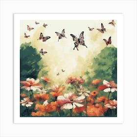 Butterflies In The Garden 2 Art Print