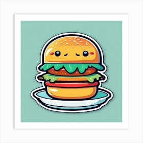 Burger On Plate On Table Sticker 2d Cute Fantasy Dreamy Vector Illustration 2d Flat Centered (20) Art Print