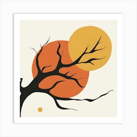 Sun And A Tree Branch Abstract Drawing Art Print