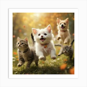 Cute Kittens Running Art Print