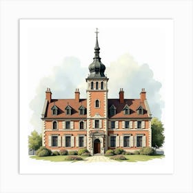 English Architecture With Romanian Historical Figures, Watercolor Style 1 Art Print