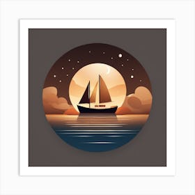 Sailboat In The Moonlight Art Print