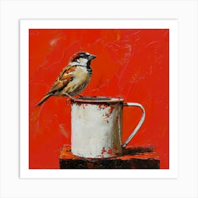 Sparrow On A Mug Art Print