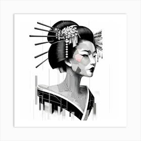 Geisha Head - Abstract Line Art Illustration 20 Art Print