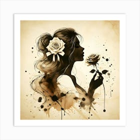 Girl With Roses Art Print