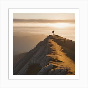 Person Standing On Top Of Mountain Art Print