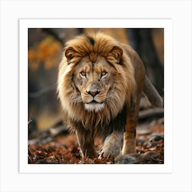 Lion Walking In The Forest Art Print