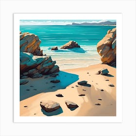 Rocky Beach, Shadows on the Sand Art Print