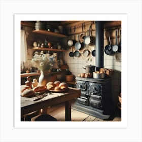 Old Coal Stove In A Vintage Kitchen 3 Art Print