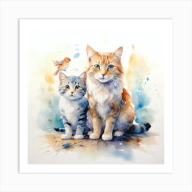 Two Cats And A Bird 4 Art Print