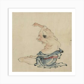 A Man, Bare Chested, Sitting Cross Legged With Arms Raised Over His Head, Stretching Or Practicing Yoga (1830 1850) Art Print