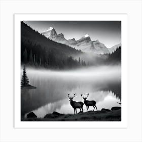 Deer In The Mist 4 Art Print