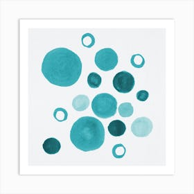 Turquoise Floral Circles Large Small Art Print