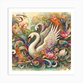 Colorful Swans Art Print