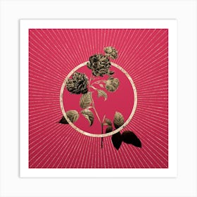 Gold Red Cabbage Rose Glitter Ring Botanical Art on Viva Magenta n.0286 Art Print