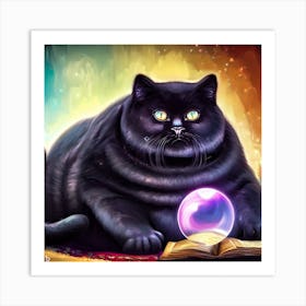 Black Cat With Magic Ball Art Print
