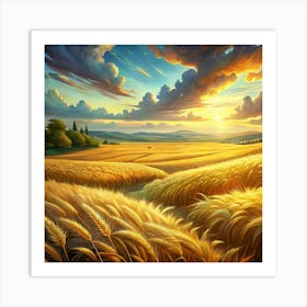 Golden Wheat Field At Sunset Art Print