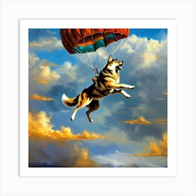 Dog Flying Parachute Art Print