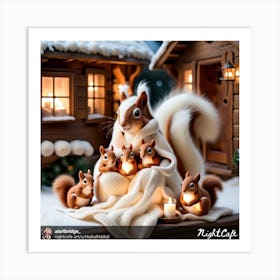 Nightcap Squirrels Art Print