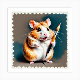 Hamster Holding A Pencil Art Print