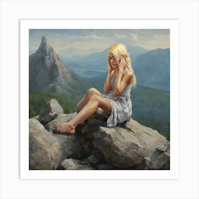 Girl Sitting On A Rock Art Print