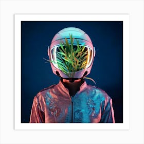 Firefly Futuristic Helmet Portrait With Glowing Plant And Floral Shirt 10588 Art Print