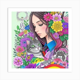 Cat and girl charm 11 Art Print