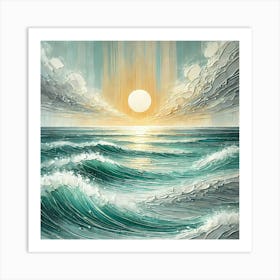 Sunrset Over The Ocean Canvas Print, Contemporary Painting Art Print