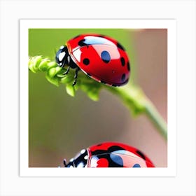 Ladybugs On A Plant Art Print