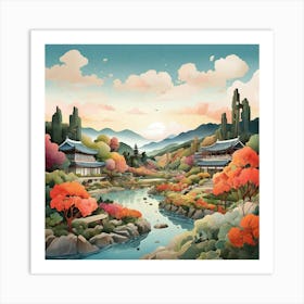 The Garden Of Morning Calm South Korea Modern Illustration 4 Art Print