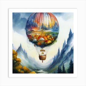 watercolor of a off white hot air balloon 8 Art Print