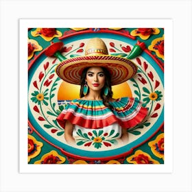 Mexican Girl In Sombrena 3 Art Print