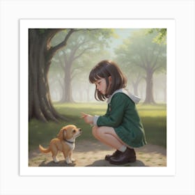 Little Girl With Dog Art Print