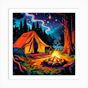 Campfire At Night Art Print