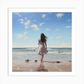 Girl Walking On The Beach Art Print