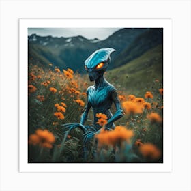 Alien In The flowers Field Art Print