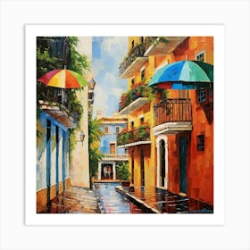 Umbrellas In The Rain 2 Art Print