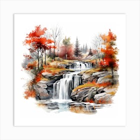 Waterfall In Autumn 2 Art Print