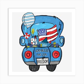 Limited Edition Hand Draw Truck 4th Of July American Flag Art Print