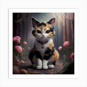 Calico Kitten In The Forest 1 Art Print